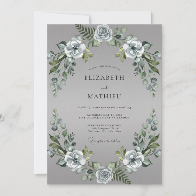 Slate Silver Petal Wedding Invitation (Front)