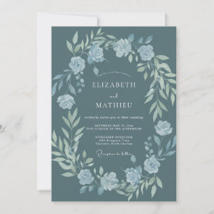 Slate Silver Wreath Wedding Invitation