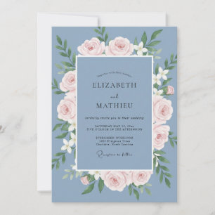 Slate Soft Blush Wreath Wedding Invitation