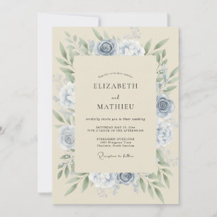 Slate Soft Champagne Peony Wedding Invitation