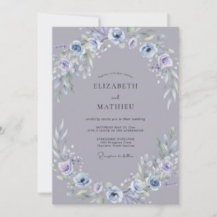 Slate Soft Lilac Peony Wedding Invitation
