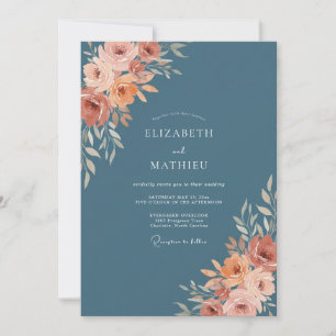 Slate Soft Terracotta Petal Wedding Invitation