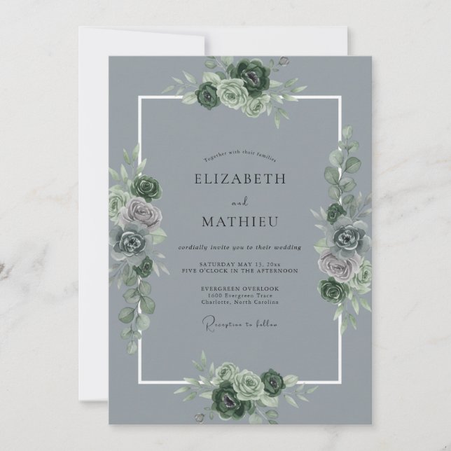 Slate Succulent Eucalyptus Wedding Invitation (Front)