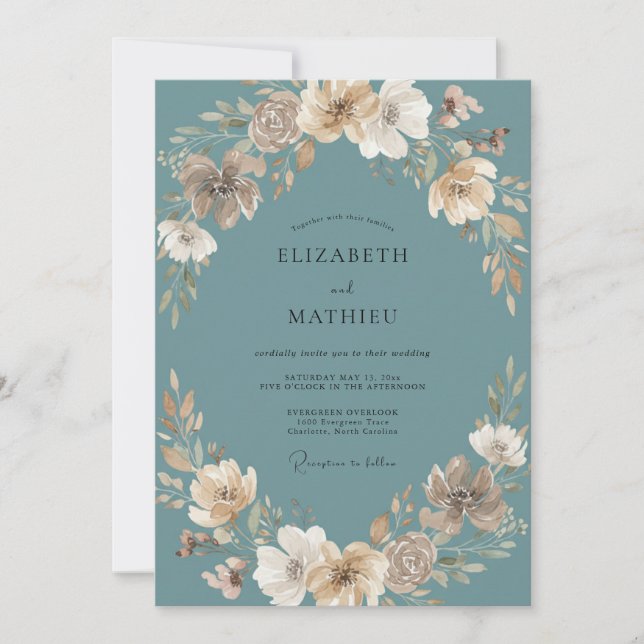 Slate Taupe Wreath Wedding Invitation (Front)