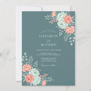 Slate Teal Botanical Modern Wedding Invitation