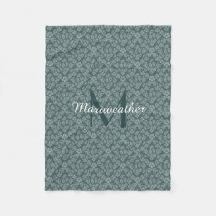 Slate Teal Floral Damask Fleece Blanket