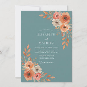 Slate Teal Poppy Wedding Invitation