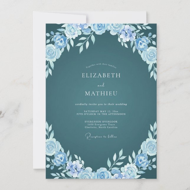 Slate Teal Watercolor Wedding Invitation (Front)