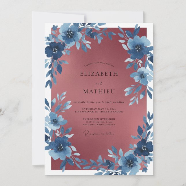 Slate Terracotta Anemone Wedding Invitation (Front)