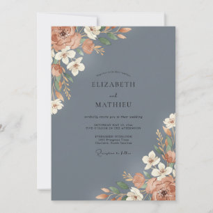 Slate Terracotta Petal Wedding Invitation
