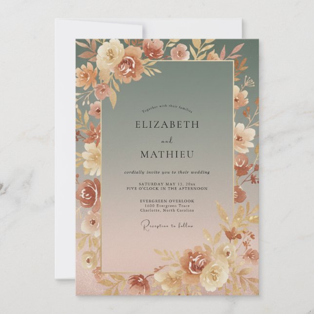 Slate Terracotta Ranunculus Eucalyptus Wedding Invitation (Front)