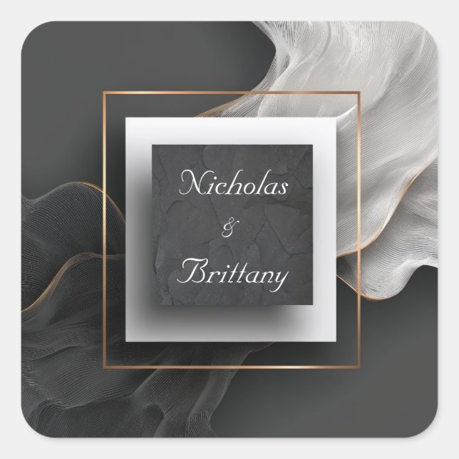 Slate Texture Modern Wave Frame Elegant Wedding  Square Sticker (Front)