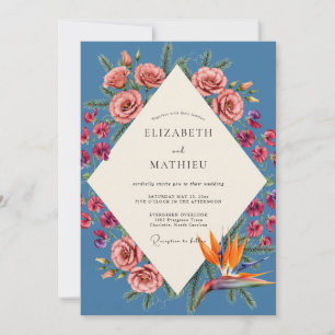 Slate Tropical Watercolor Wedding Invitation