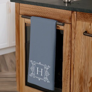 Slate   Vintage Frame Monogram Tea Towel