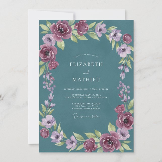 Slate Violet Painted Wedding Invitation (Front)