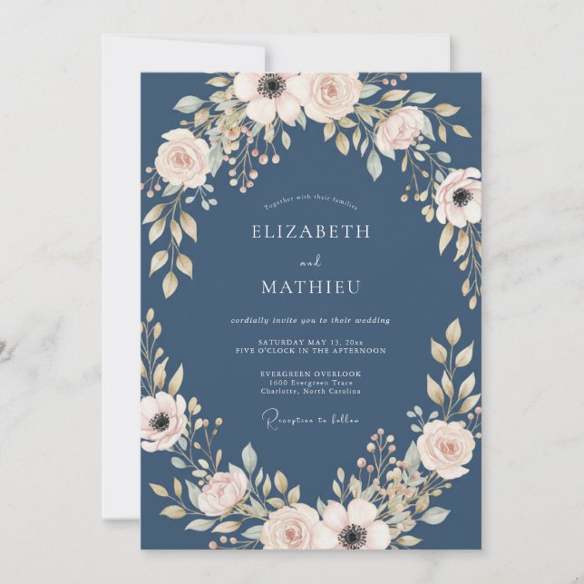 Slate Warm Cream Ranunculus Eucalyptus Wedding Invitation (Front)