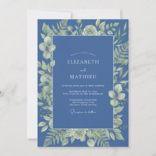 Slate Watercolor Leaf Wedding Invitation