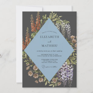 Slate Wisteria Blossom Wedding Invitation