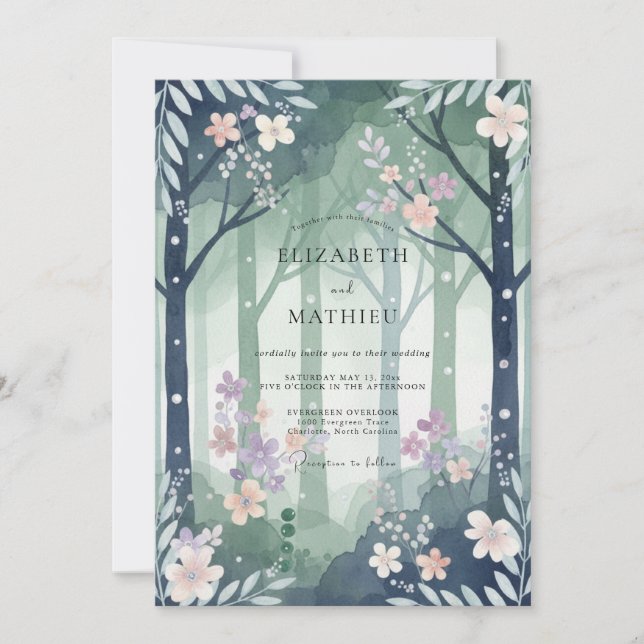 Slate Woodland Forest Eucalyptus Wedding Invitation (Front)