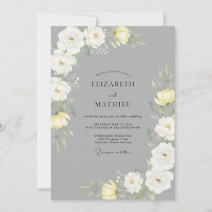 Slate Yellow Ranunculus Eucalyptus Wedding Invitation