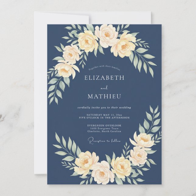 Slate Yellow Watercolor Wedding Invitation (Front)