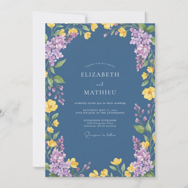 Slate Yellow Wildflower Wedding Invitation (Front)