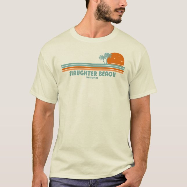 Slaughter Beach Delaware Sun Palm Trees T-Shirt (Front)