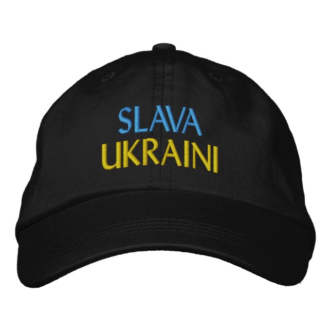 SLAVA UKRAINI "Glory to Ukraine" Blue and Yellow Embroidered Hat (Front)