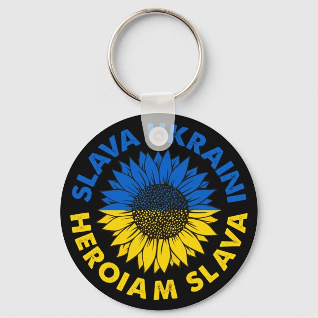 Slava Ukraini Heroiam slava sunflower Ukraine flag Key Ring (Front)