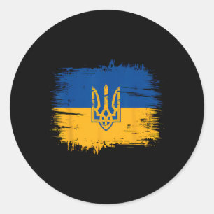 Slava Ukraini Ukraine Flag Colors Distressed Retro Classic Round Sticker