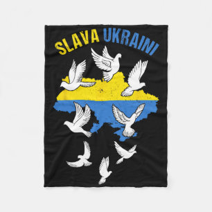 Slava Ukraini Ukraine Map Flag Doves Of Peace Free Fleece Blanket