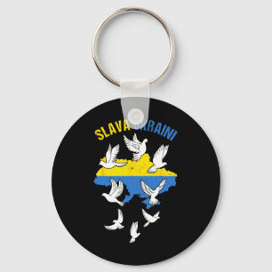 Slava Ukraini Ukraine Map Flag Doves Of Peace Free Key Ring
