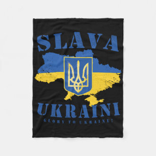 Slava Ukraini Ukrainian Tryzub Flag Glory To Ukrai Fleece Blanket