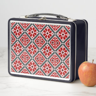 Slavic Ethnic Embroidery, Balkan Traditional Metal Lunch Box