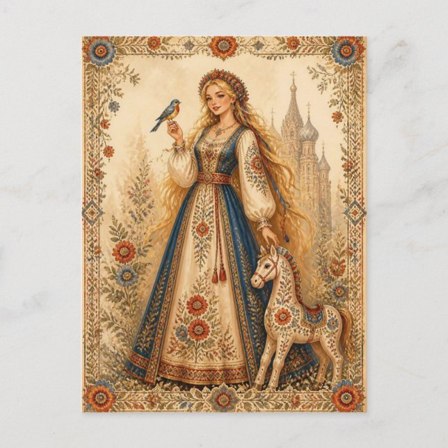 Slavic Folklore Princess Vintage Illustration Postcard (Front)