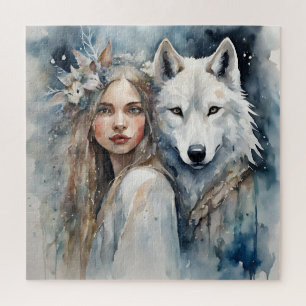 Slavic Magic: The Girl and the White Wolf Jigsaw Puzzle