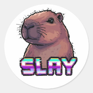 Slay Capybara Funny Animal Meme Classic Round Sticker