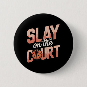 Slay On The Court Girls Sketll Player 6 Cm Round Badge