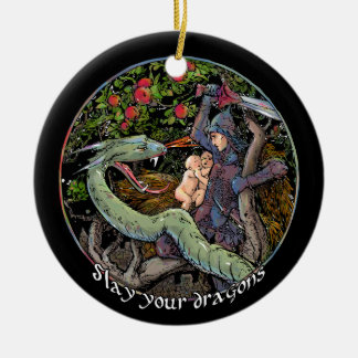 SLAY YOUR DRAGONS, Mediaeval art,Jordan Peterson Ceramic Tree Decoration