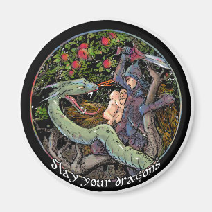 SLAY YOUR DRAGONS, Mediaeval art,Jordan Peterson Magnet