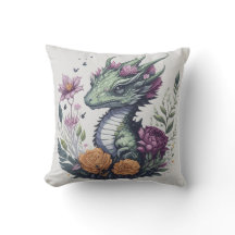 Slayin' It Dragon With Flowers Throw Pillow