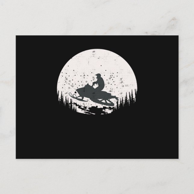 Sled Across The Moon Snowmobile Design Postcard (Front)