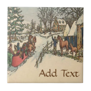 Sled  in Snow  Tile, Dutch Look, Personalise Tile