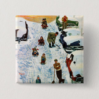 Sledding and Digging Out 15 Cm Square Badge