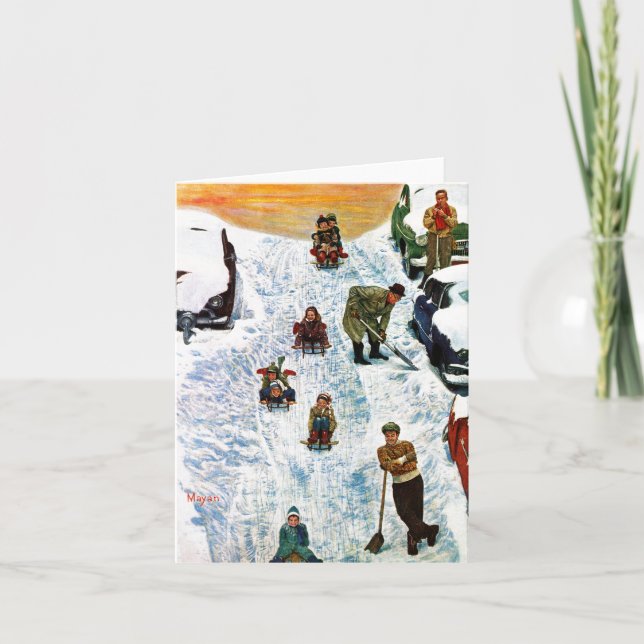 Sledding and Digging Out Holiday Card (Front)