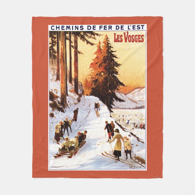 Sledding and Skiing at Vosges Poster Fleece Blanket (Front)