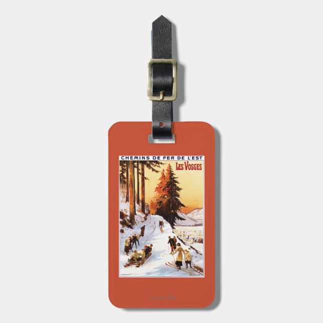 Sledding and Skiing at Vosges Poster Luggage Tag (Front Vertical)