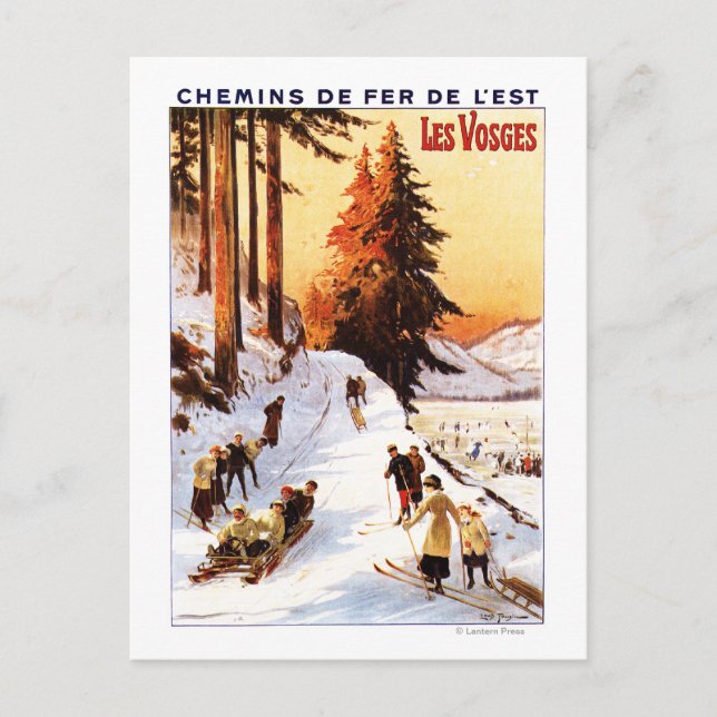 Sledding and Skiing at Vosges Poster Postcard (Front)