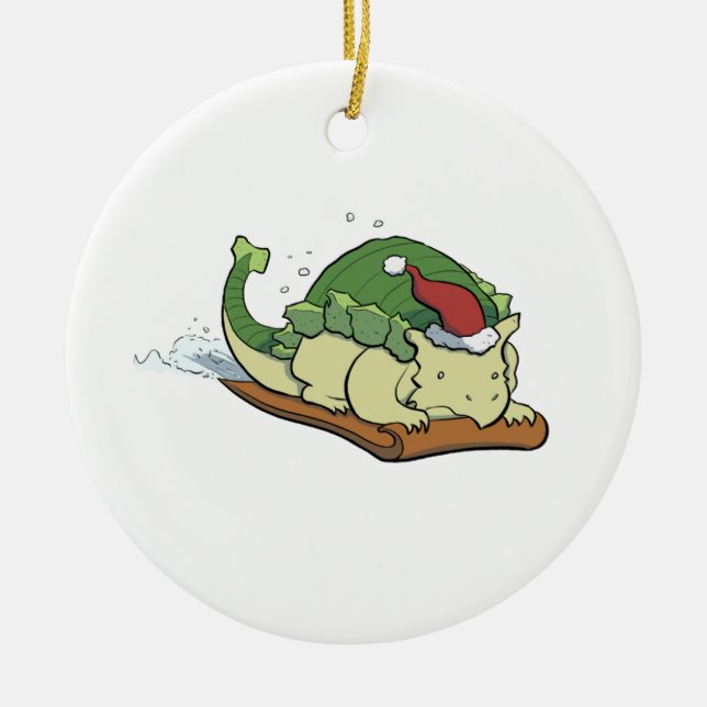 Sledding Ankylosaurus Ornament (Front)