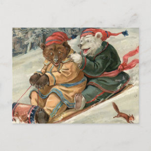 Sledding Bears Postcard
